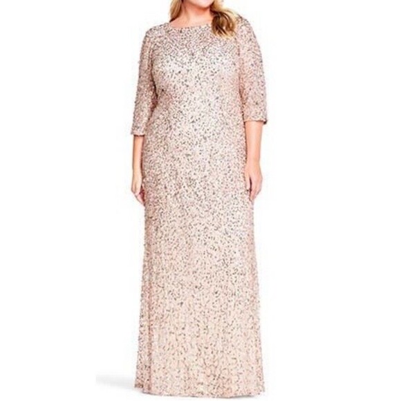 Adrianna Papell Sequin Beaded Gown Pink Nude 16 Formal Evening Dress - Picture 2 of 13